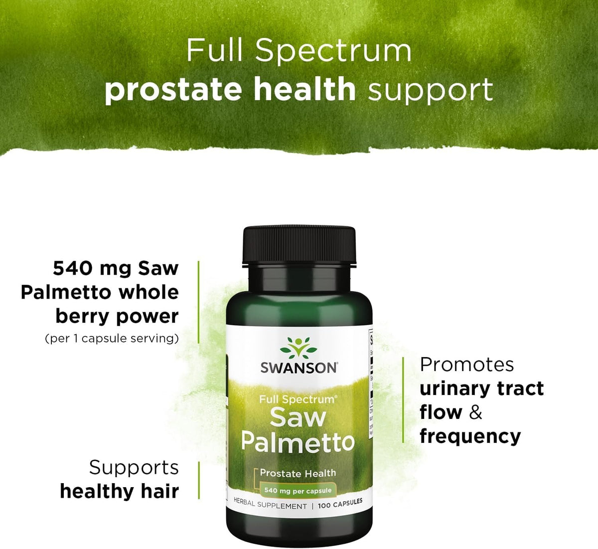 2x SWANSON, 540mg, Saw Palmetto (Gulsčioji Serenoja) poveikis