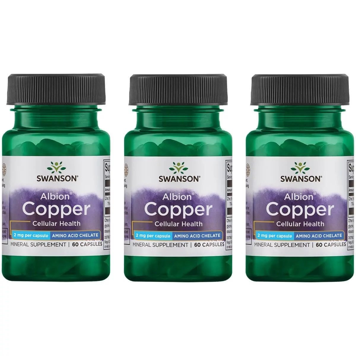 3x Swanson Albion Chelated Copper 2mg 60 caps kaina akcija