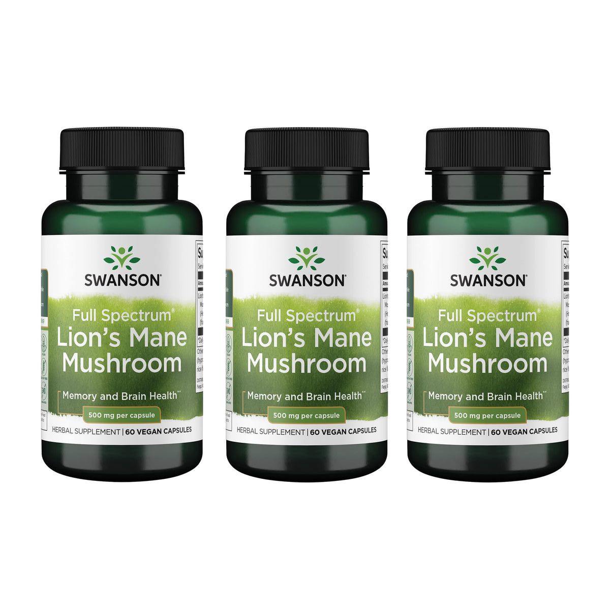 2+1 Swanson Lion's Mane Mushroom 500mg 60 caps