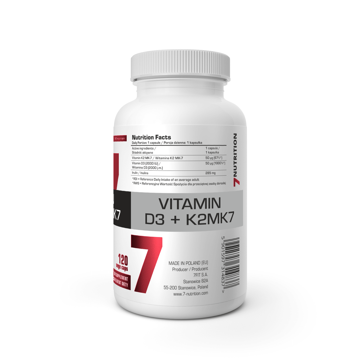7 Nutrition Vitaminas D3 + K2 Mk7 120kaps. akcija