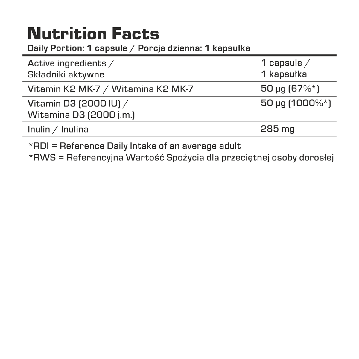 7 Nutrition Vitaminas D3 + K2 Mk7 120kaps. sudeties lentele