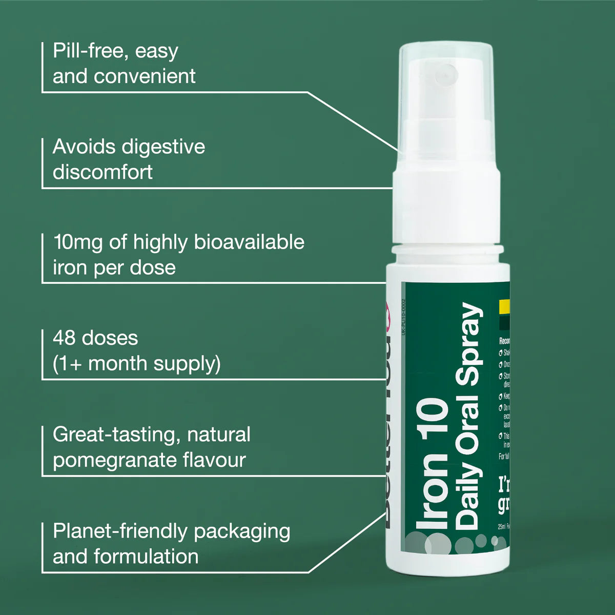 BetterYou Iron Daily Oral Spray 10mg 25 ml vartojimas