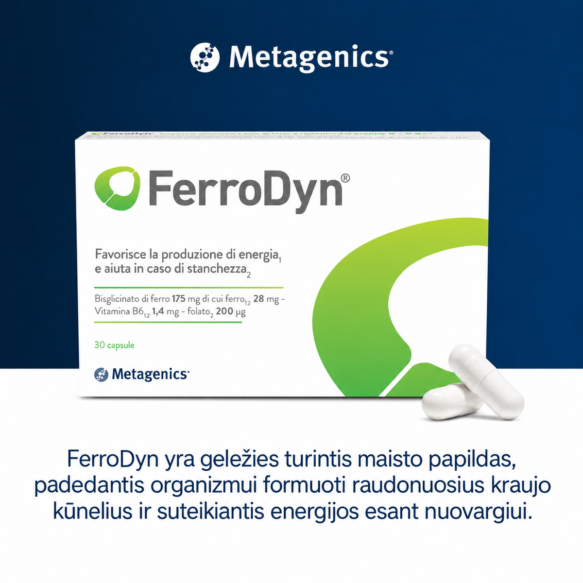 Metagenics FerroDyn Forte, 90 kapsulių