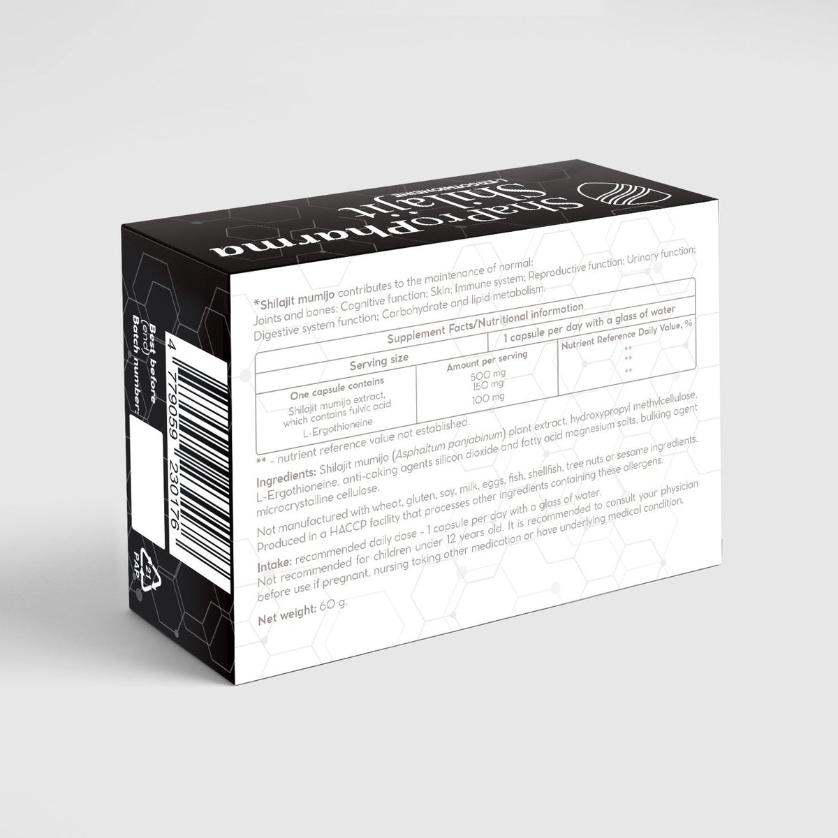 Shapropharma Shilajit L-Ergothioneine 60 vegetarian capsules