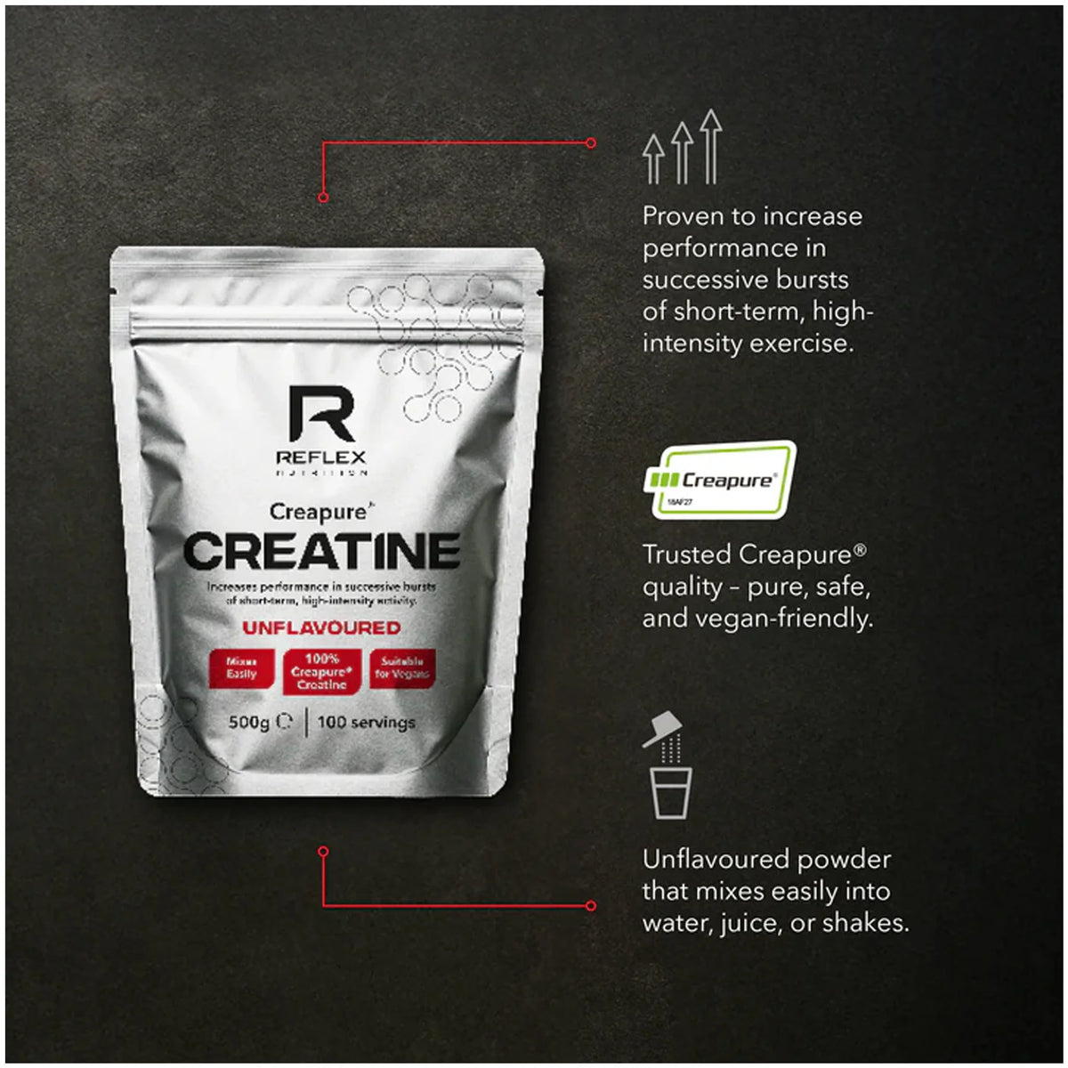 Reflex Nutrition Creapure® Creatine 500 g, 100 porcijų (be skonio)