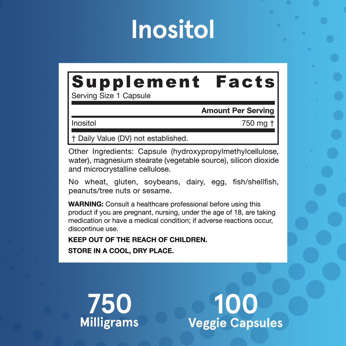 Jarrow Formulas Inositol 750 mg – 100 Capsules