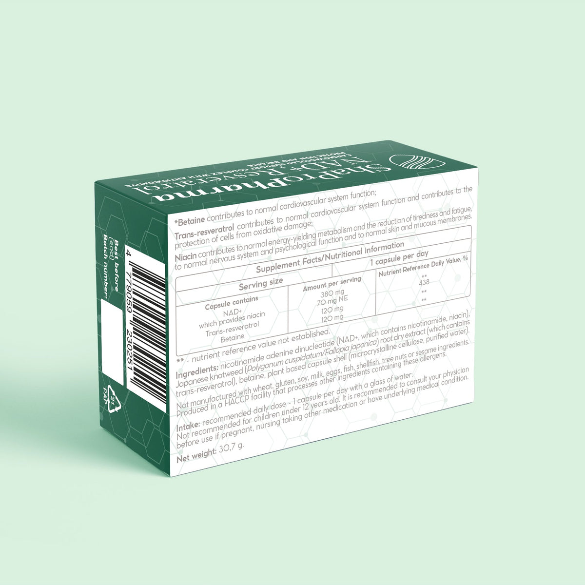 Shapropharma NAD+, Resveratrol and Betaine Complex – 30 vegetariškų kapsulių