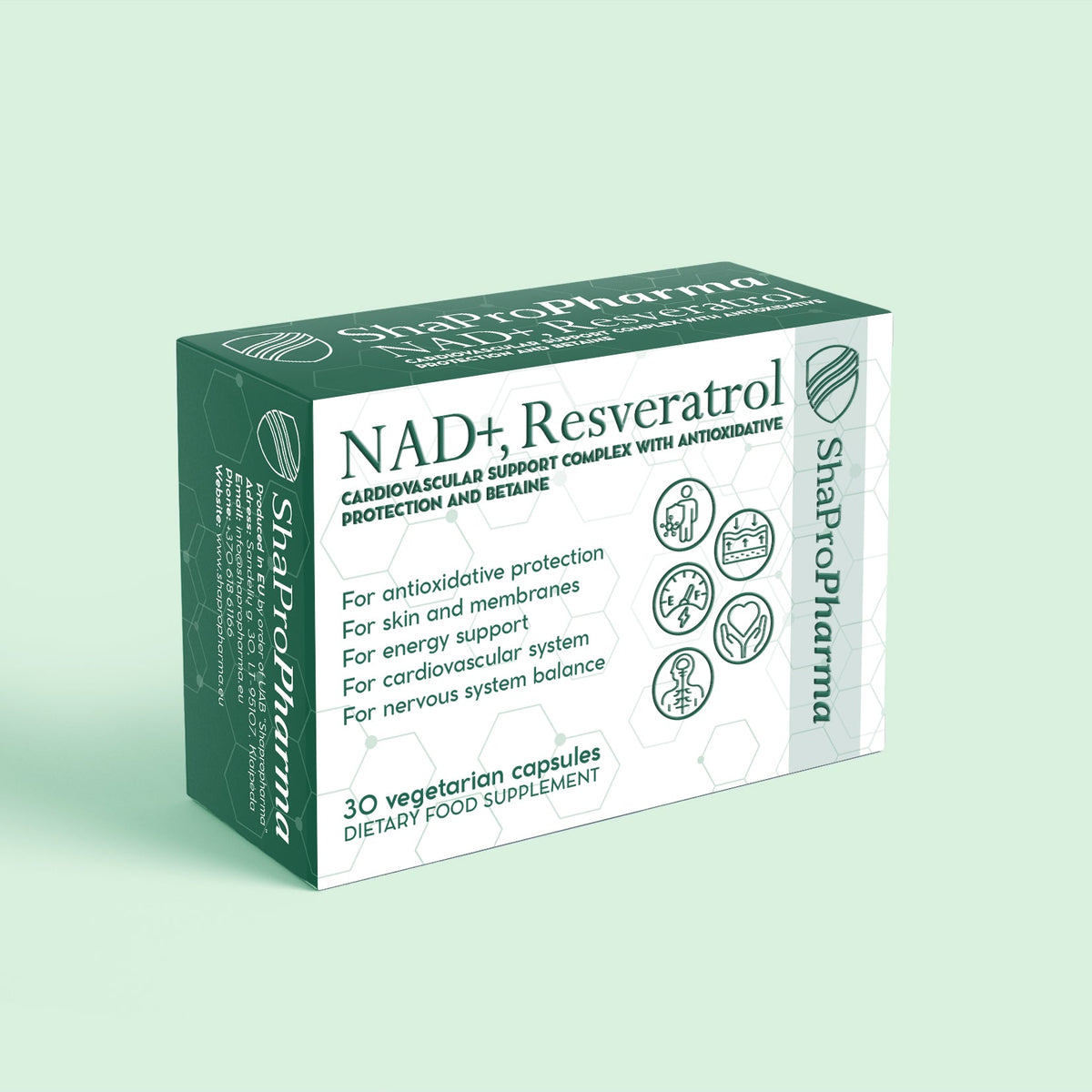 Shapropharma NAD+, Resveratrol and Betaine Complex – 30 vegetariškų kapsulių