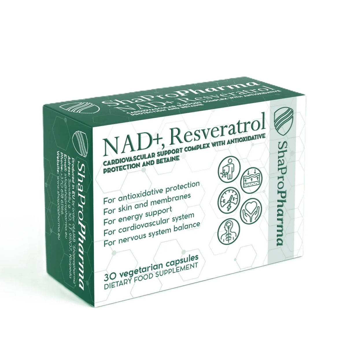 Shapropharma NAD+, Resveratrol and Betaine Complex – 30 vegetariškų kapsulių