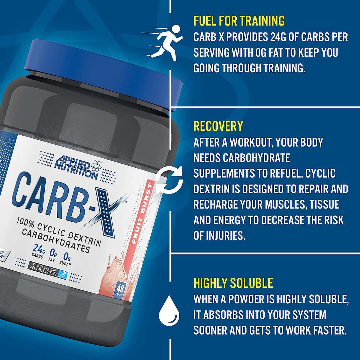 Applied Nutrition Carb X Highly Branched Cyclic Dextrin 48 servings 1.2 kg paskirtis
