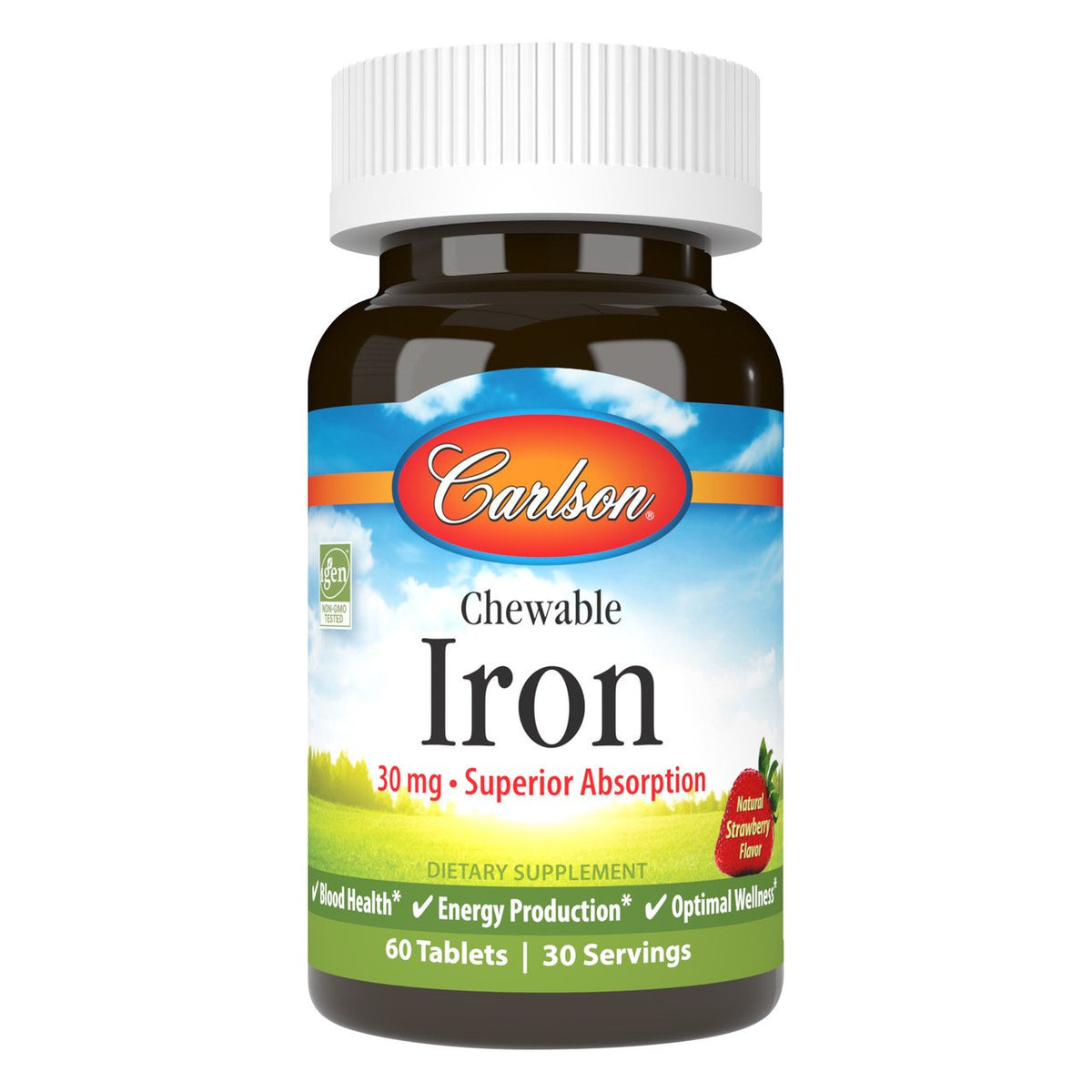 Carlson Labs Chewable Iron, 30mg Strawberry - 60 tablets kaina