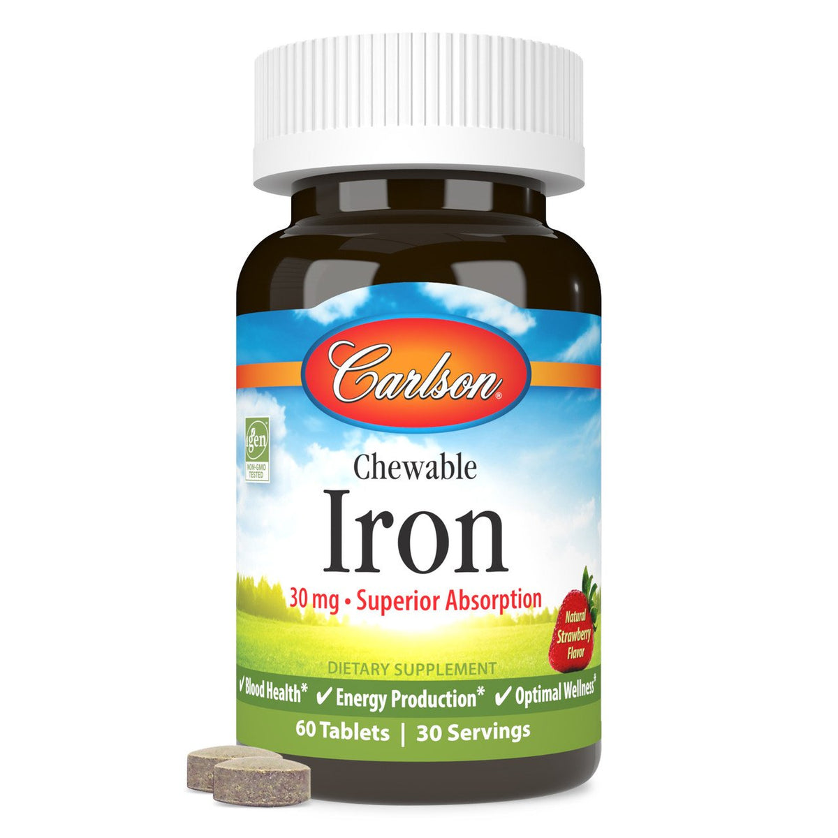 Carlson Labs Chewable Iron, 30mg Strawberry - 60 tablets tabletes