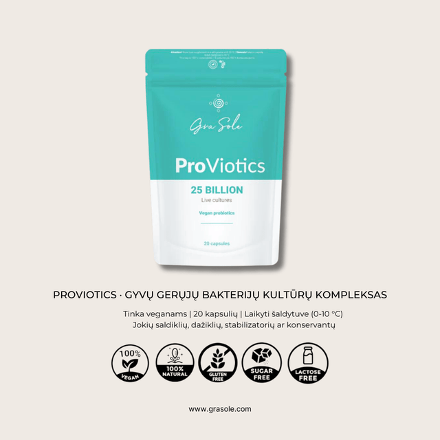 GraSole ProViotics - 25 billion PLANT-BASED LIVING BACTERIA 20 caps sertifikatai