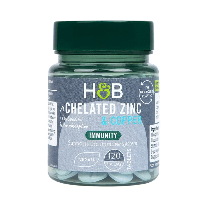 Holland & Barrett Chelated Zinc & Copper, 15mg - 120 tablets kaina