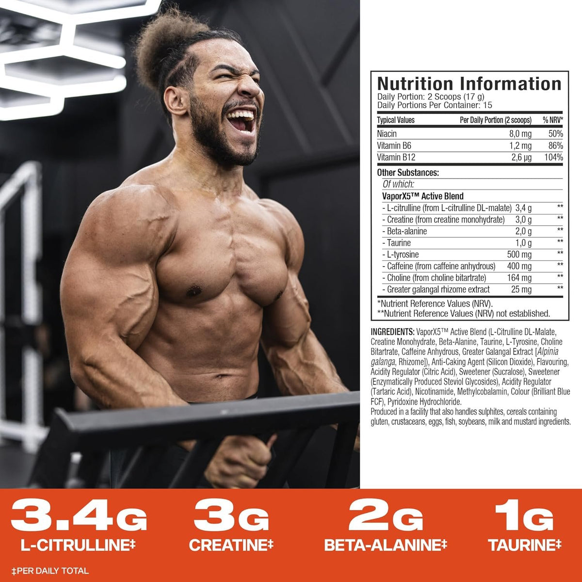 MuscleTech® VaporX5® Pre-Workout - 247 - 252 grams faktai