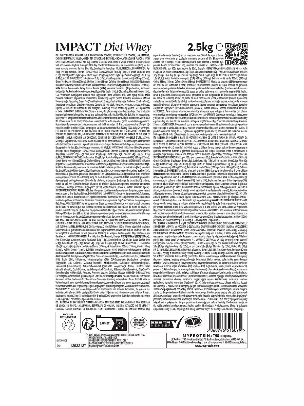 Myprotein Impact Diet Whey 2.5kg label