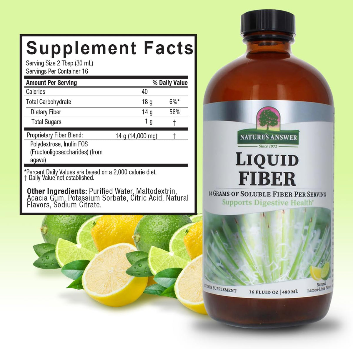 Natures Answer Liquid Fiber 480ml lemon-lime sudetis