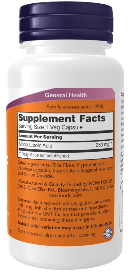NOW Alpha Lipoic Acid 250mg 60 Veg. Capsules sudetis
