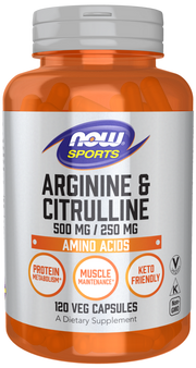 NOW Arginine 500mg & Citrulline 250mg 120 Veg. Capsules kaina