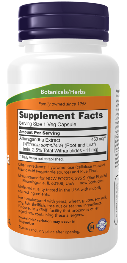 NOW Ashwagandha 450mg 90 caps sudetis