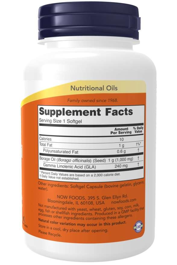 NOW Borage Oil 1000mg 60 Softgels sudetis