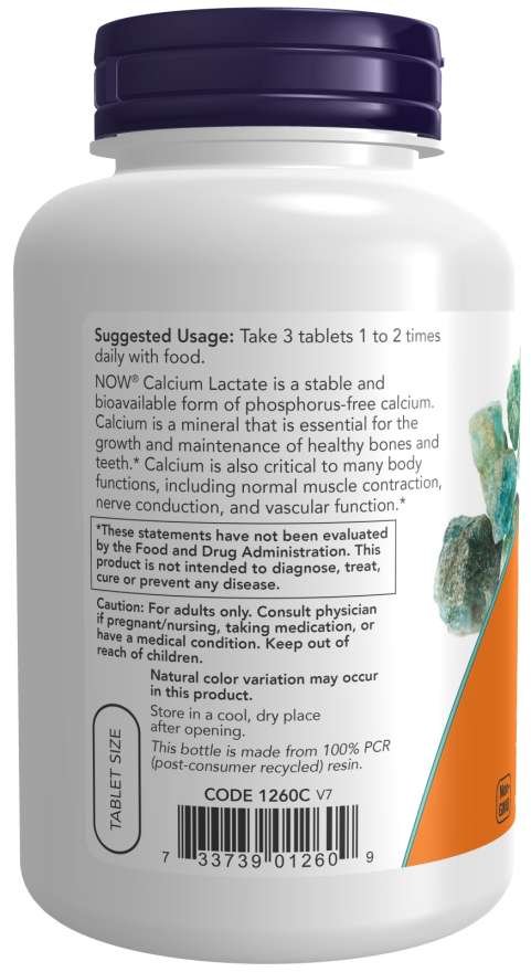 NOW Foods Calcium Lactate - 250 tablets vartojimas