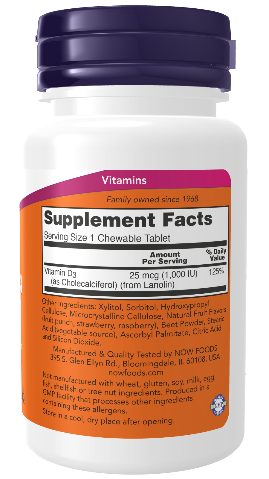 Now Foods Chewable Vitamin D-3 1000 IU 180 chewables sudetis