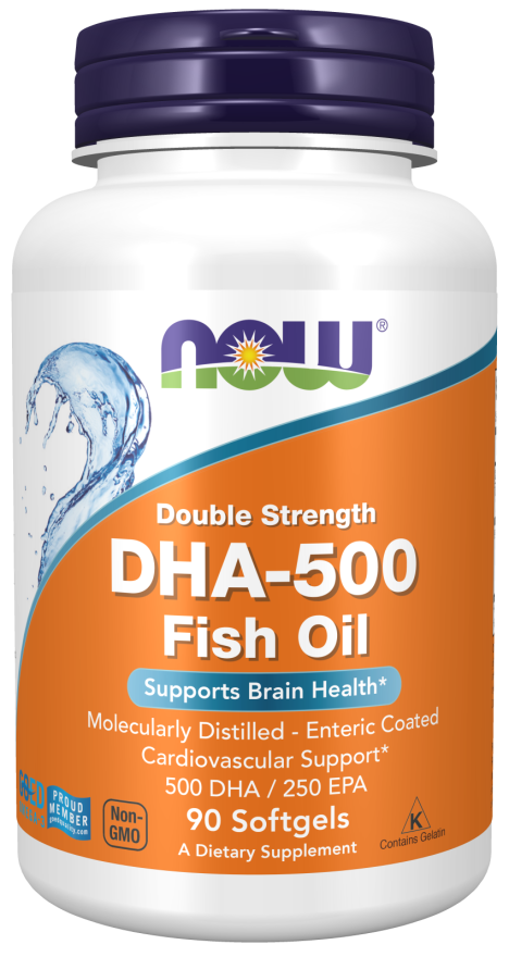 NOW Foods DHA-500, 500 DHA 250 EPA - 90 softgels kaina