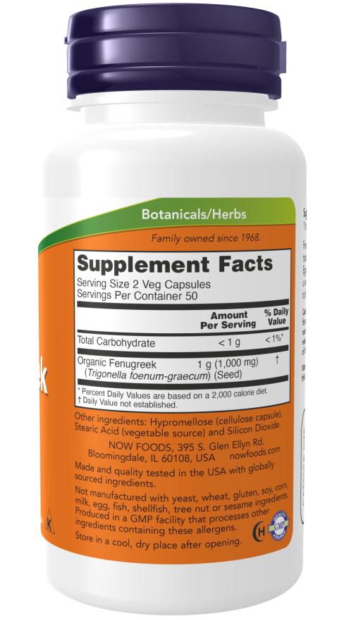 NOW Foods Fenugreek, 500mg - 100 vcaps sudetis
