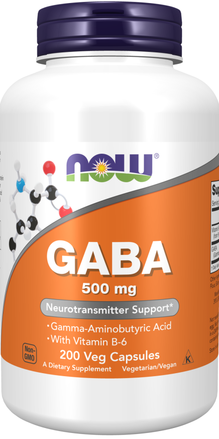 NOW Foods GABA with Vitamin B6 500mg 200 vcaps kaina