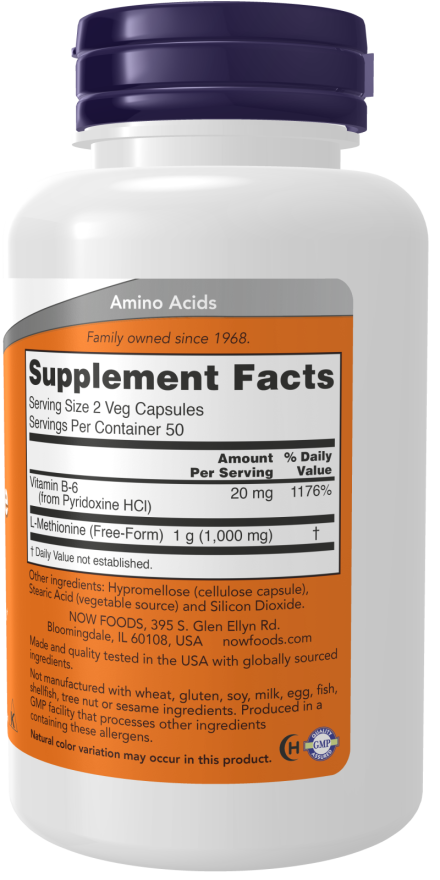 NOW Foods L-Methionine 500mg 100caps kaina