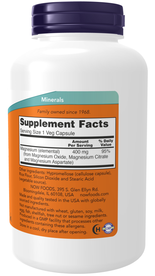 NOW Foods Magnesium, 400mg - 180 vcaps sudetis