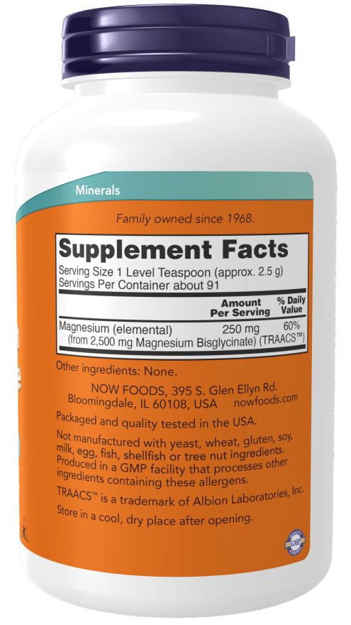 Now foods Magnesium Bisglycinate Powder - 227g sudetis