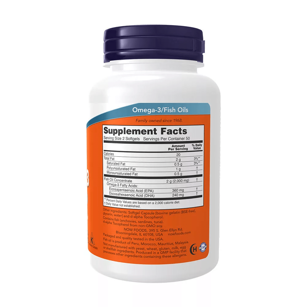NOW foods Molecularly Distilled Omega-3 100 softgels sudetis