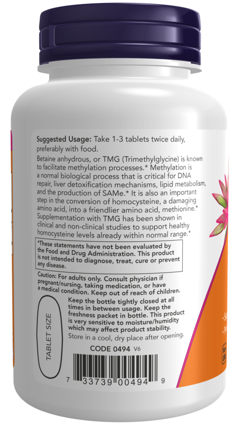 NOW Foods TMG (Trimethylglycine), 1000mg - 100 tabs vartojimas