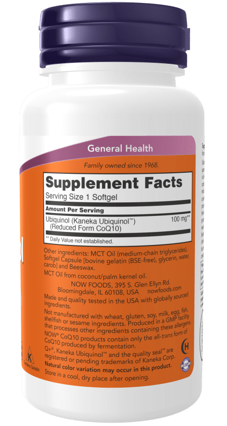 NOW Foods Ubiquinol, 100mg - 60 softgels sudetis