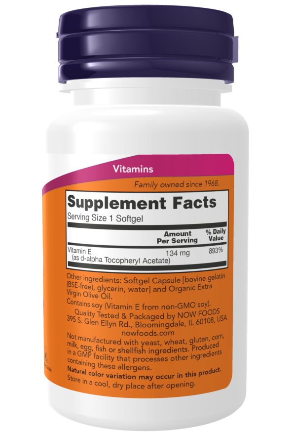Now Foods Vitamin E-200 d-alpha Tocopheryl 100 softgels vartojimas
