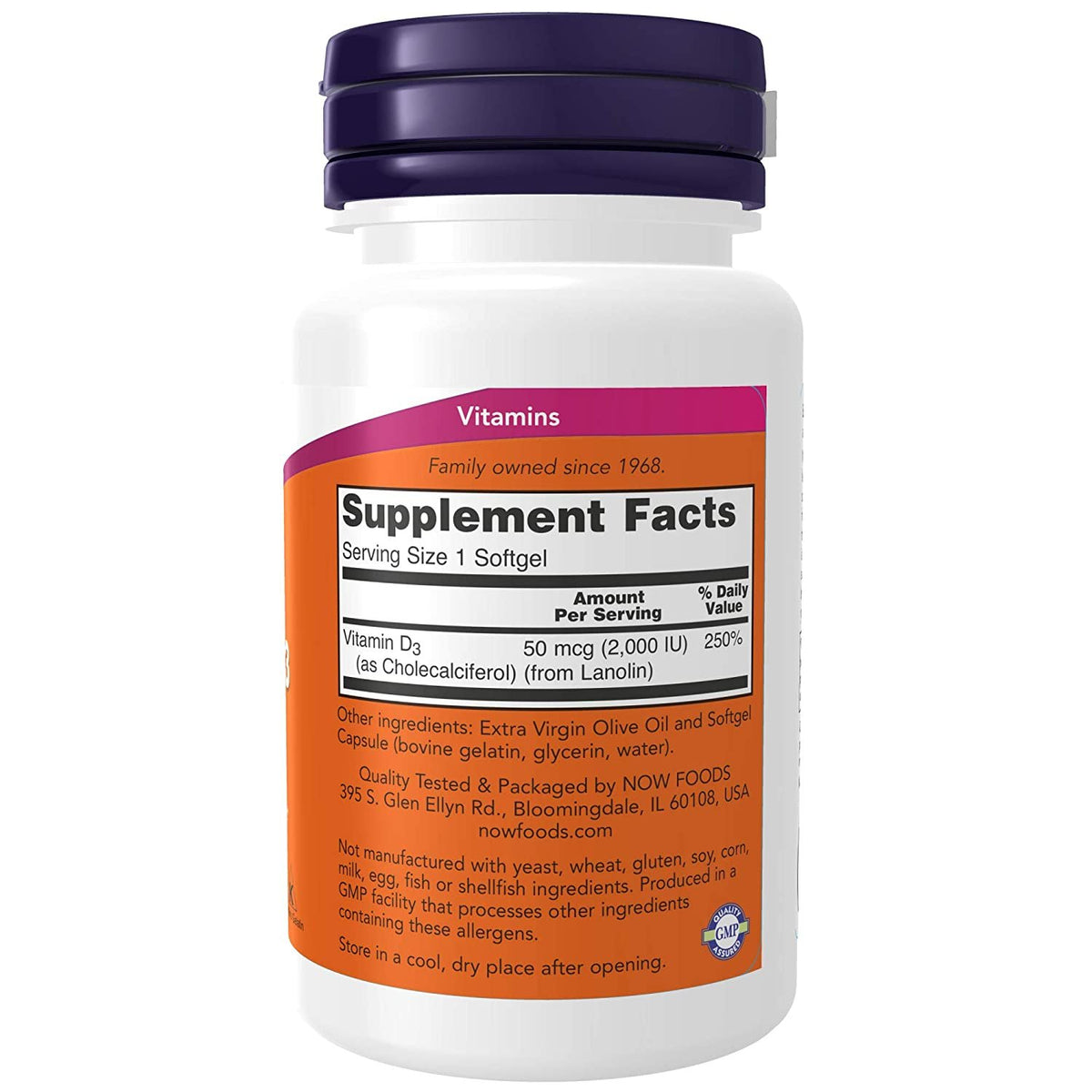 Now High potency Vitamin D-3 2000 IU 120 softgels kaina sudetis