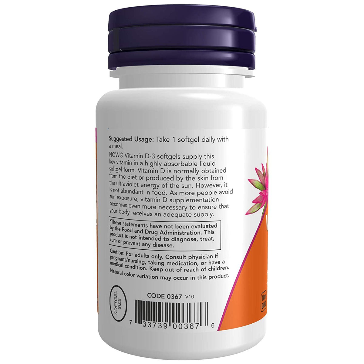 Now High potency Vitamin D-3 2000 IU 120 softgels sudetis kaina