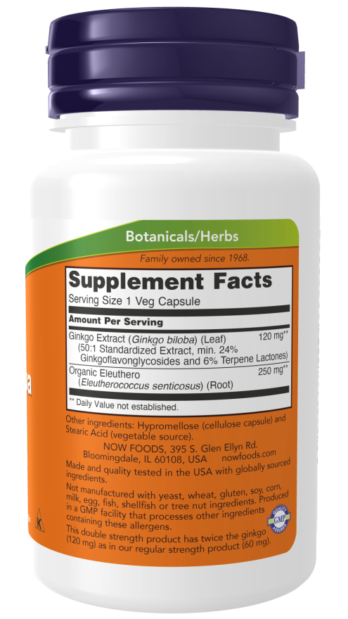 NowFoods Ginkgo Biloba Double Strength 120 mg 100 Veg Capsules akcija