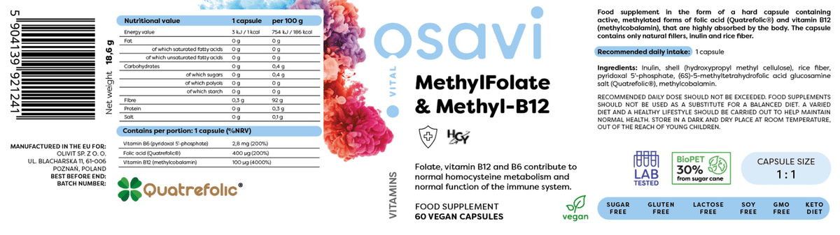 Osavi MetyloFolian Metyl-B12 60 vegan capsules etiket
