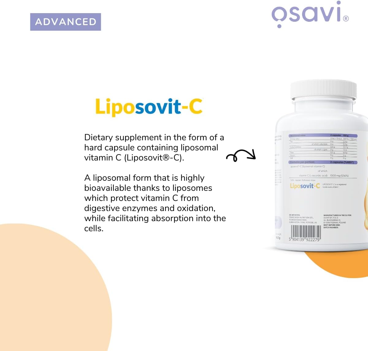 Osavi Liposominis vitaminas C – 1000 mg, 120 veganiškų kapsulių