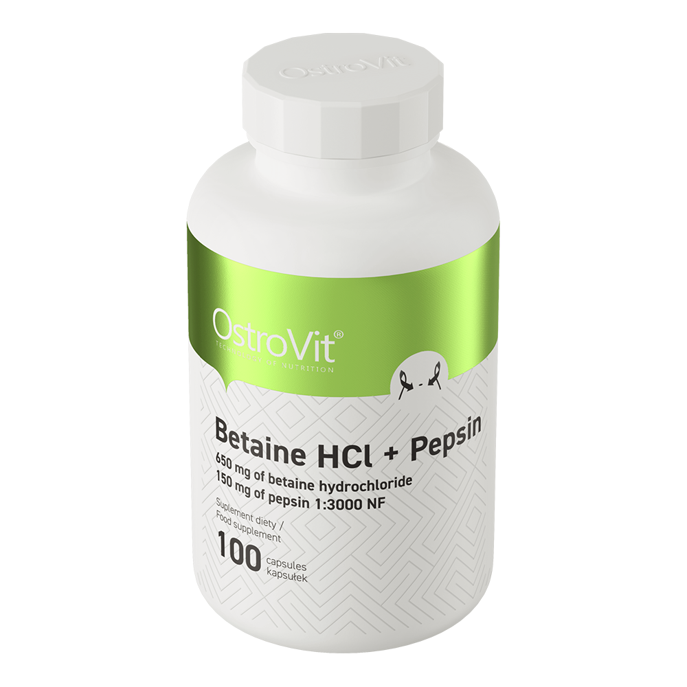 OstroVit-Betaine-HCl-Pepsin-100-capsules-kaina-akcija buteliukas