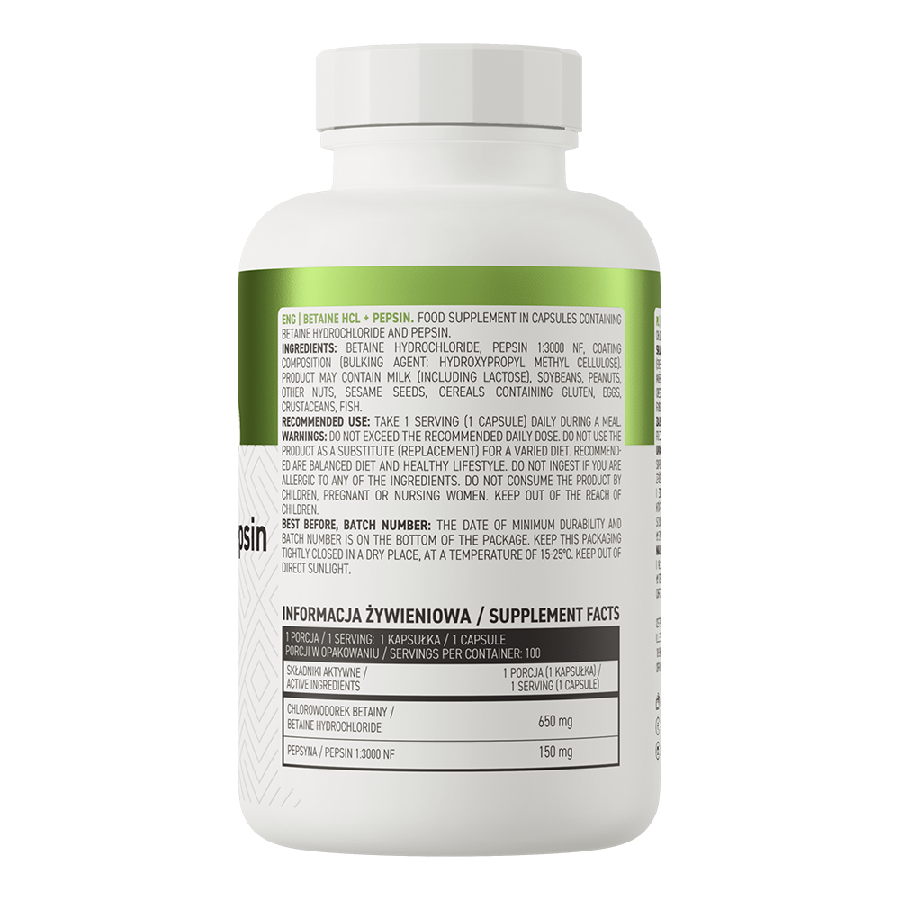 OstroVit-Betaine-HCl-Pepsin-100-capsules-kaina-akcija sudetis