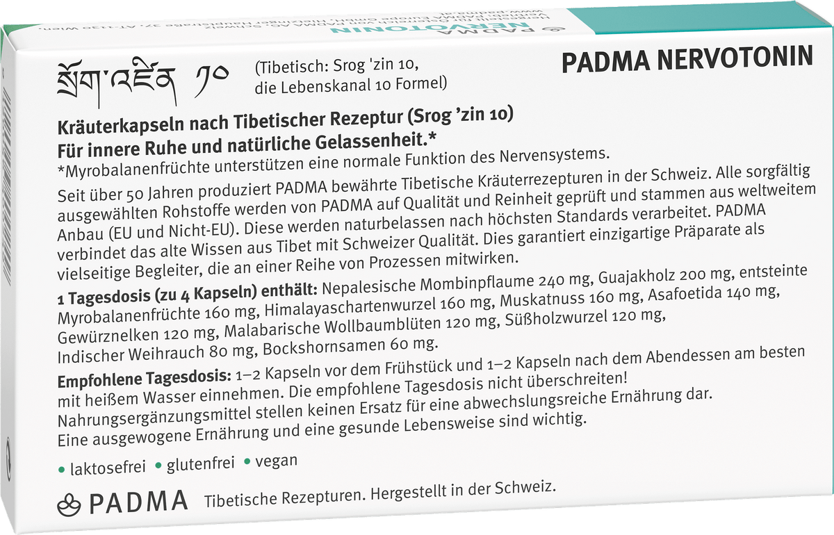 Composition of PADMA NERVOTONIN® (40 capsules).