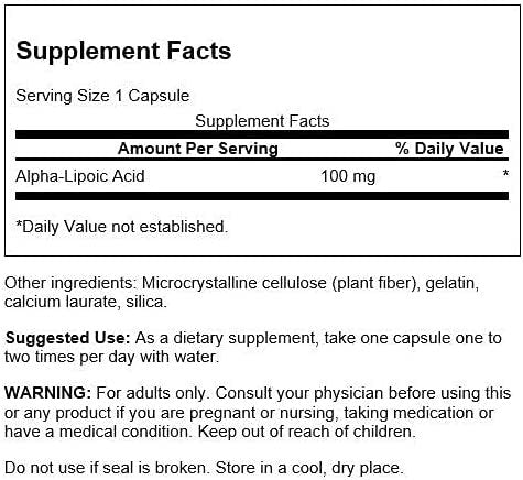 Composition of Swanson Alpha Lipoic Acid ALA 100 mg 120 caps