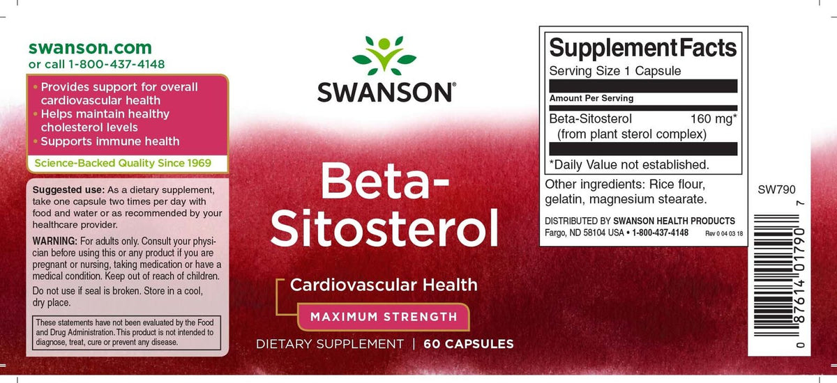 Swanson Beta-Sitosterol Maximum Strength 160 mg 60 softgels kaina akcija