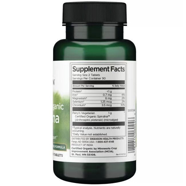 Swanson Certified Organic Spirulina - 180 tablets sudetis