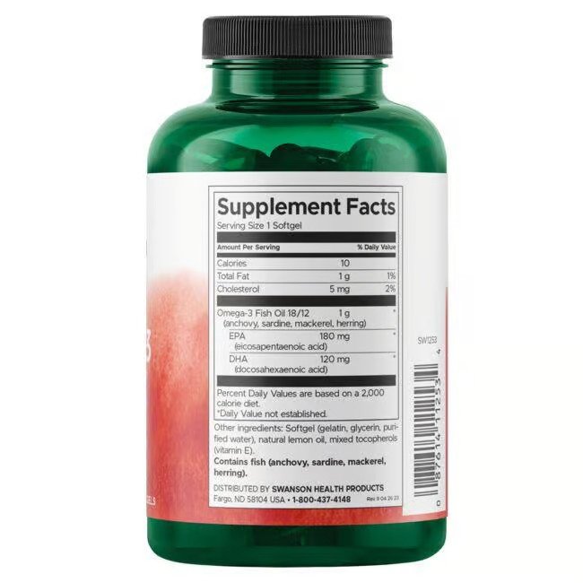Swanson Omega-3 Fish Oil - Lemon Flavor 1 g, 150 Softgels sudetis