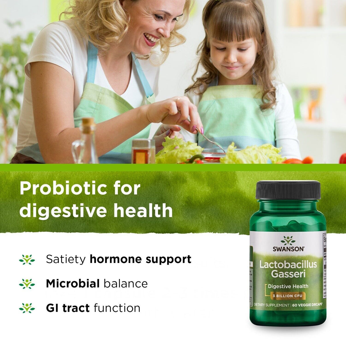 Swanson Probiotics Lactobacillus Gasseri 3 Billion CFU 60 Capsules virskinimui